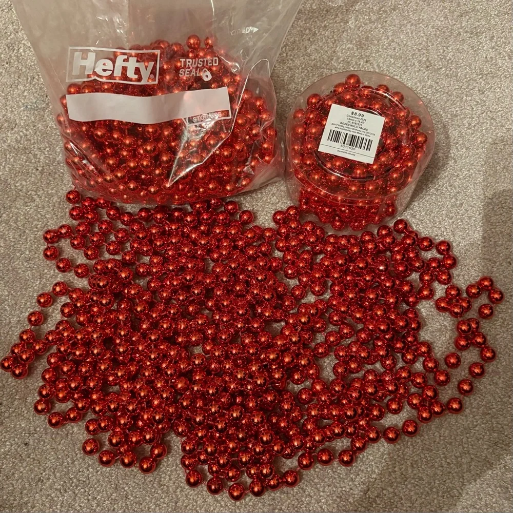 Red Decorative Beaded Garland Strand - 3 sets